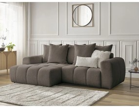 Divano angolare marrone allungabile/con contenitore (con penisola a sinistra/con chaise lounge) con rivestimento in bouclé Roxelane – Bobochic Paris