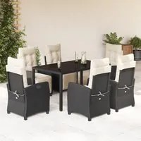 Set da Pranzo da Giardino 7 pz Nero con Cuscini in Polyrattan 3212885