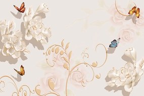 Carta da parati – Natura morta vintage con farfalla