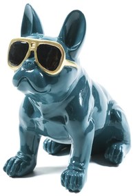 Bulldog con occhiali soprammobile ottanio 12,5x21x21,5 cm