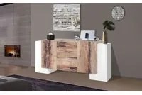 Credenza Pillon 210 2+2 Ante + 3 Cassetti Colore Bianco Lucido/Acero Pereira