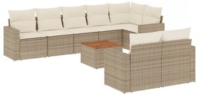 Set divano da giardino 9 pz con cuscini beige in polyrattan