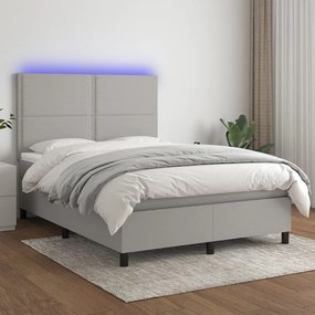 Letto a molle materasso e led grigio chiaro 140x200 cm tessuto