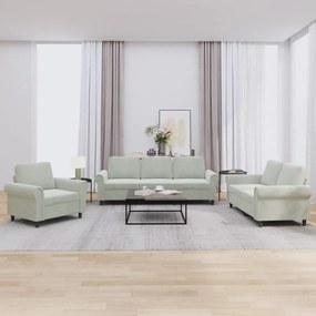 Set Di Divani 3 Pz Con Cuscini Grigio Chiaro İn Velluto /