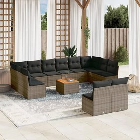 Set divani da giardino 13 pz con cuscini grigio in polyrattan