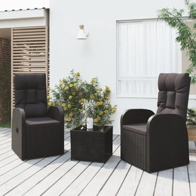 Set mobili da giardino 3 pz nero polyrattan e acciaio