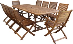 TURRIS - set tavolo in legno massiccio di acacia cm 180/240 x 100 x 74 h con 8 sedie e 2 poltrone Mulier