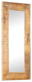 Specchio Intagliato A Mano Bianco 110x50x2,5 Cm Legno Di Mango /