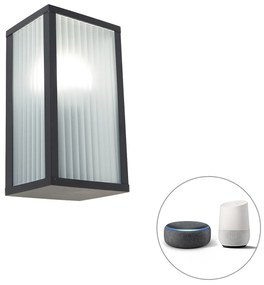 Lampada da parete per esterni intelligente nera con vetro a coste incl. Wifi A60 - Charlois