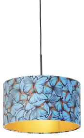 Lampada a sospensione con paralume in velluto con farfalle dorate 35 cm - Combi