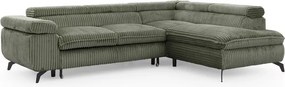 Divano angolare verde (con penisola a destra/a L) con rivestimento in velluto a coste Marbeya – Ropez