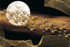 Carta da parati autoadesiva – Volo degli uccelli durante la luna piena