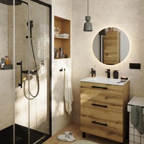 Mobile bagno a terra con lavabo L 60 x H 73 x P 45 cm rovere rustico truciolare 3 cassetti | Remix