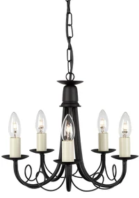 Lampadario Industrial Nordico Minster Acciaio Nero 5 Luci E14