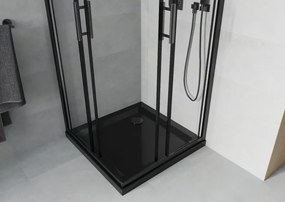 Mexen Rio cabina doccia quadrata 80 x 80 cm, trasparente, nera + piatto Flat, nero - 860-080-080-70-00-4070B