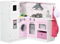 Cucina Giocattolo per Bambini 84x93,5x85 cm con Luci e Utensili in MDF e PP Bianca e Rosa