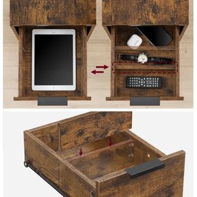 Tavolino d'appoggio con prese elettriche integrate e porte USB ROD marrone/nero