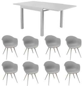 JERRI - set tavolo in alluminio cm 90/180 x 90 x 75 h con 8 Poltrone Dynamo