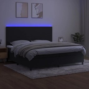 Letto a molle con materasso e led nero 200x200 cm in velluto