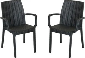 Sedia poltrona indiana in simil rattan per esterno e interno set 2 pezzi ANTRACITE