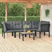 Set Salotto da Giardino 6 pz in Polyrattan Nero e Grigio 3187754