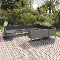 Set Divani da Giardino 11 pz con Cuscini in Polyrattan Grigio 3094510