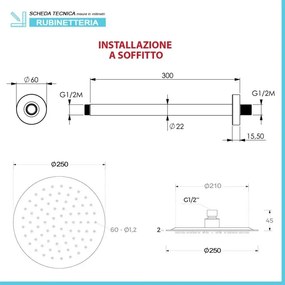 Set doccia con miscelatore, braccio verticale 30 cm e soffione 25cm cromo design tondo