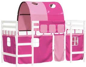 Letto a soppalco con tunnel bambini rosa 80x200cm massello pino