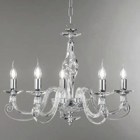 Lampadario a sospensione 1306 in vetro soffiato D76 cm lavorato a mano 5 luci CROMO