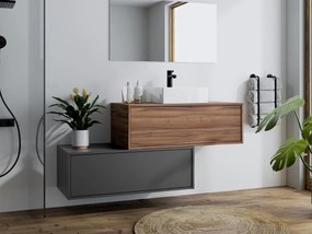 Mobile per bagno sospeso con lavabo singolo 94 cm Naturale scuro e Antracite - TEANA II