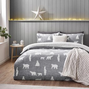Set copripiumino e federa grigio in sherpa per letto matrimoniale 200x200 cm Cosy Polar Bear – Catherine Lansfield