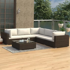 Set divani da giardino 6 pz con cuscini in polyrattan marrone