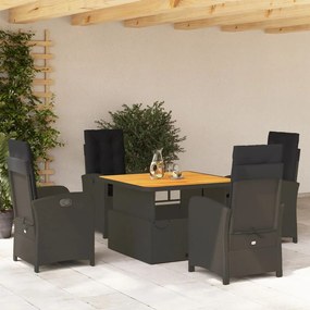 Set Da Pranzo Da Giardino 5 Pz Nero Con Cuscini İn Polyrattan /