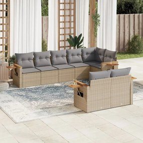 Set Divano da Giardino 8 pz con Cuscini Beige in Polyrattan