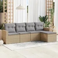 Set Divano da Giardino 5 pz con Cuscini Beige in Polyrattan 3218879