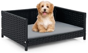 Costway Letto per cani in rattan con cuscino morbido impermeabile telaio metallico, Divano per gatti 62x46x25cm Grigio