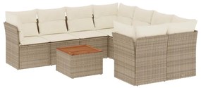 Set divano da giardino 9 pz con cuscini beige in polyrattan