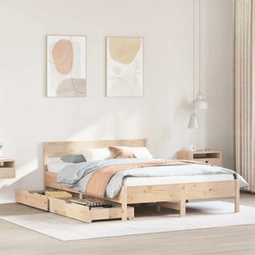 Letto Senza Materasso 140x190 Cm İn Legno Massello Di Pino /