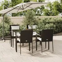 Set da Pranzo da Giardino 5 pz Nero con Cuscini in Polyrattan 3185098