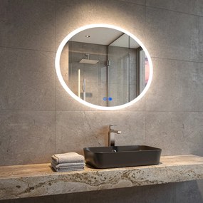 Specchio rotondo da bagno retroilluminato LED 60\80 cm con Dual color, Interruttore tattile, Tappetino riscaldante