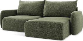 Divano angolare verde allungabile/con contenitore (con penisola a destra) Kalena – Makamii