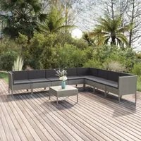 Set Divani da Giardino 9 pz con Cuscini in Polyrattan Grigio 3094462