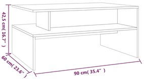 Tavolino da Salotto Rovere Fumo 90x60x42,5 cm Legno Multistrato