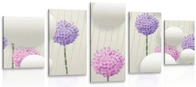 Quadri 5 pezzi – Fiori interessanti con elementi e motivi astratti