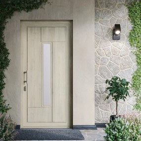 Portoncino d'ingresso DOLCETTI in PVC pannello bugnato mod.191 con vetro L 90 x H 210 cm in PVC quercia polacca, apertura spingere a sinistra, falso telaio non incluso