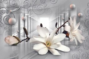 Carta da parati – Magnolia con Sfondo Astratto