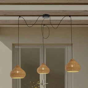 Lucande lampada a sospensione da esterno Taniola, a 3 luci, beige, rattan, IP44