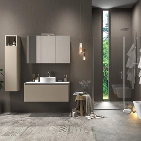 Mobile bagno 100 cm sospeso con piano da appoggio in solid surface bianco SP-100C - KAMALU