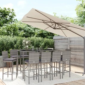 Set Bar da Giardino 11 pz con Cuscini in Polyrattan Grigio