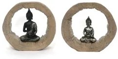 Statua Decorativa DKD Home Decor Nero Naturale Buddha 20,5 x 6 x 18,5 cm (2 Unità)